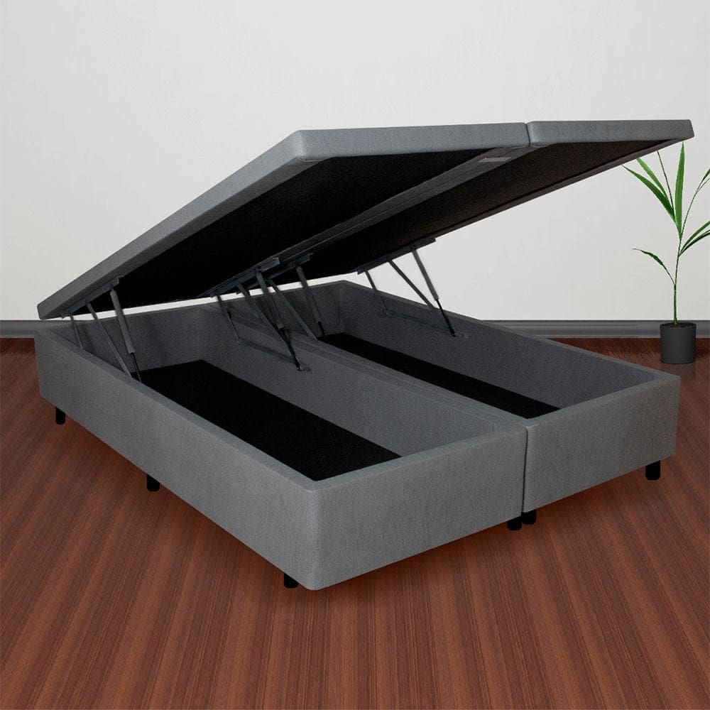 Base Box com Baú King 193x203x42 cm Courino Linho Cinza