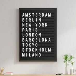 Quadro Placa De Aeroporto Cidades 33X24 C/Vidro - Preta