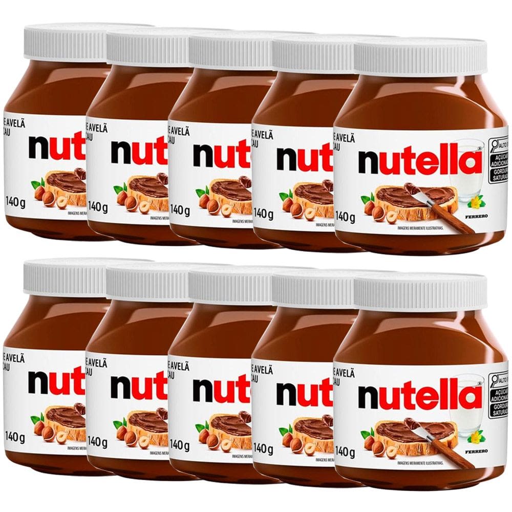 Caixa de Nutella - 10 Potes Creme de Avelã Nutella 140g Ferrero