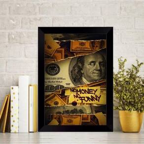 Quadro Dollar No Money, No Funny 33X24 C/Vidro Madeira Preta