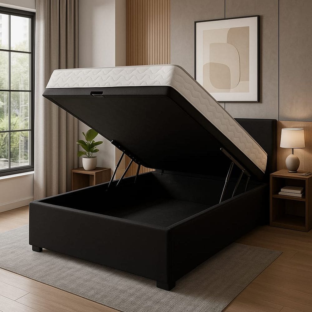 Cama Box Baú + Colchão Espuma D45 Sintético Preto 22x138x188cm