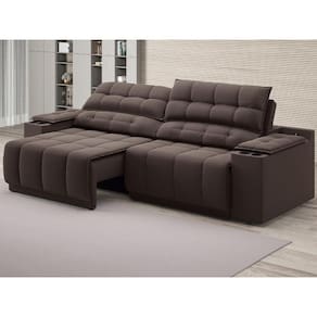 Sofá com Porta Copos Carregador USB Ret Rec Samurai 2,50m Velosuede Chocolate - NETSOFAS