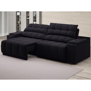Sofá com Porta Copos Carregador USB Ret Rec Samurai 2,00m Velosuede Preto - NETSOFAS