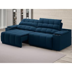 Sofá com Porta Copos Carregador USB Ret Rec Samurai 2,00m Velosuede Petróleo - NETSOFAS