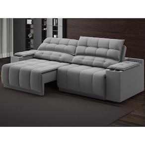 Sofá com Porta Copos Carregador USB Ret Rec Samurai 2,50m Velosuede Grafite - NETSOFAS