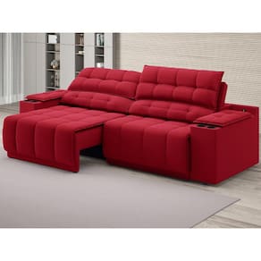 Sofá com Porta Copos Carregador USB Ret Rec Samurai 2,00m Velosuede Vermelho - NETSOFAS