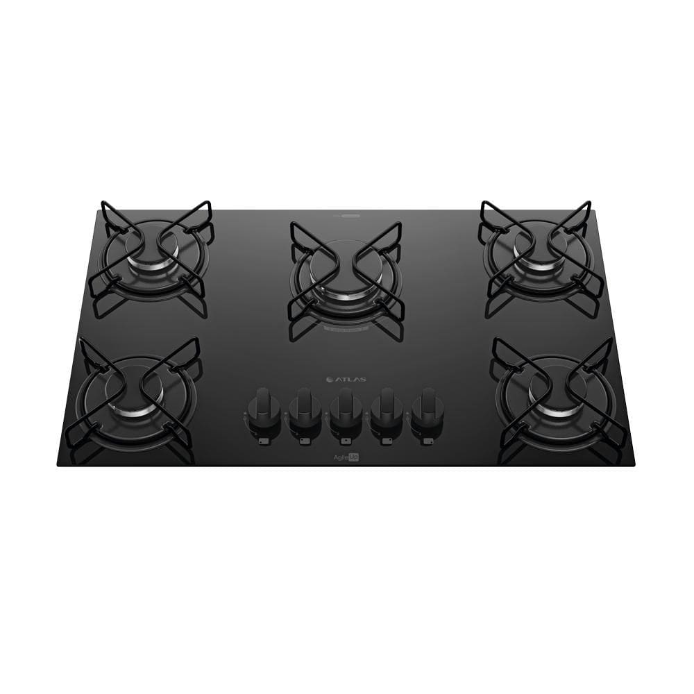 Cooktop 5 Bocas Preto Mesa de Vidro Atlas Agile Up Mega Chama Bivolt