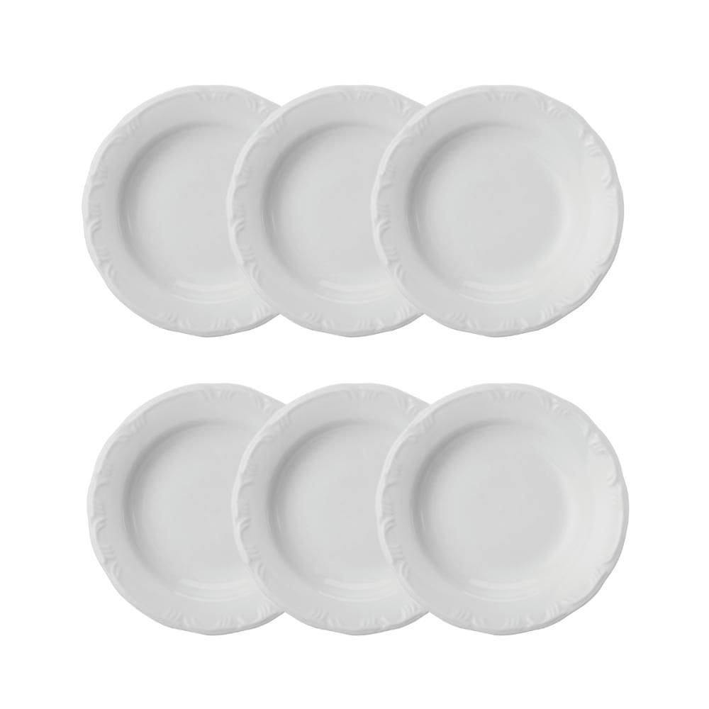 Jogo 6 Pratos Fundos Pomerode Brancos 24 cm Porcelana Schmidt