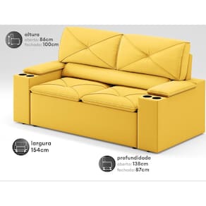 Sofá com Porta Copos Retrátil e Reclinável Pop 1,54m Velosuede Canario - NETSOFAS