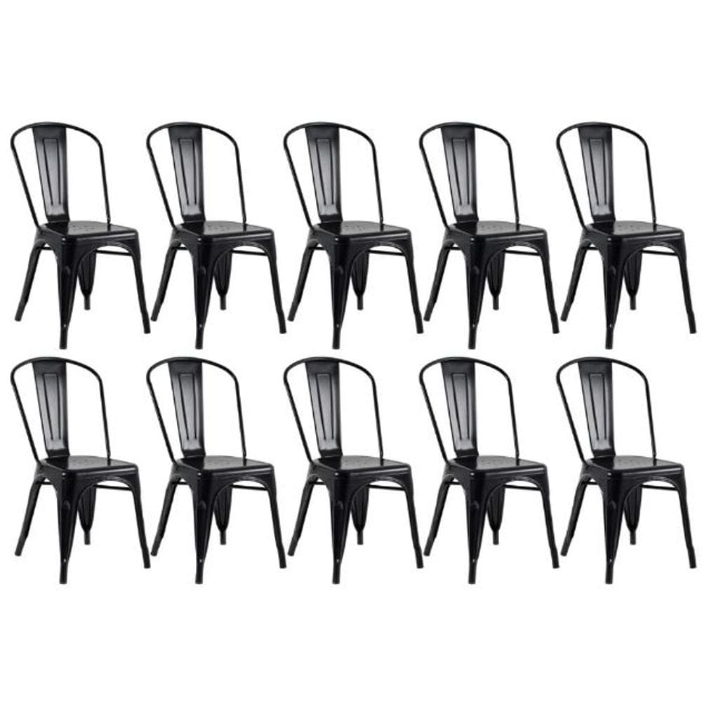 Kit 10 Cadeiras Tolix Fosca – Aço Industrial Preto, Estilo Retrô para Sala, Cozinha ou Escritório