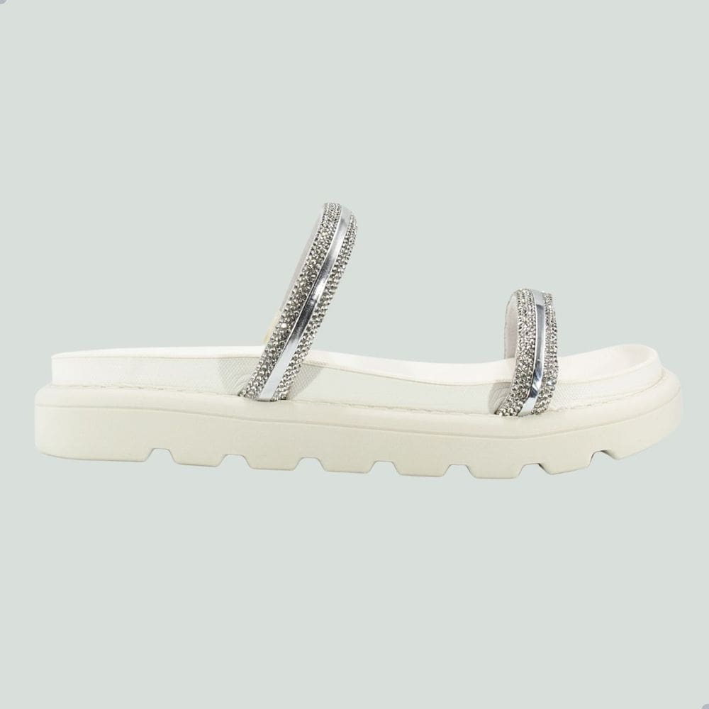 Tamanco Feminino Vizzano Tira Pronta Holanda Branco Off Cristal Prata