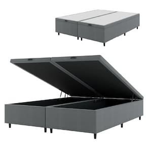 Cama Box Com Baú King 1,93m Prince Suede Cinza