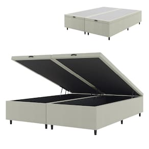 Cama Box Com Baú Queen 1,58m Prince Suede Bege