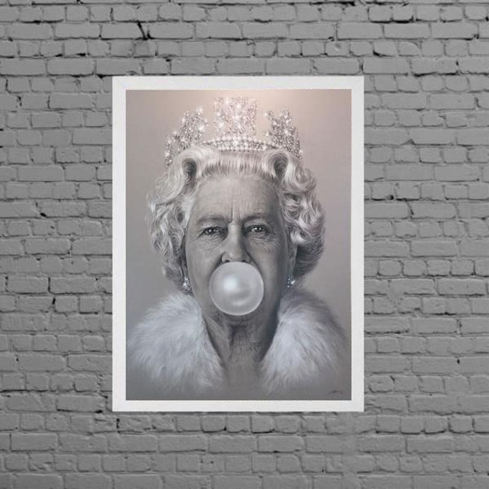 Quadro Rainha Elizabeth Bubble Gum 24X18Cm Moldura Branca