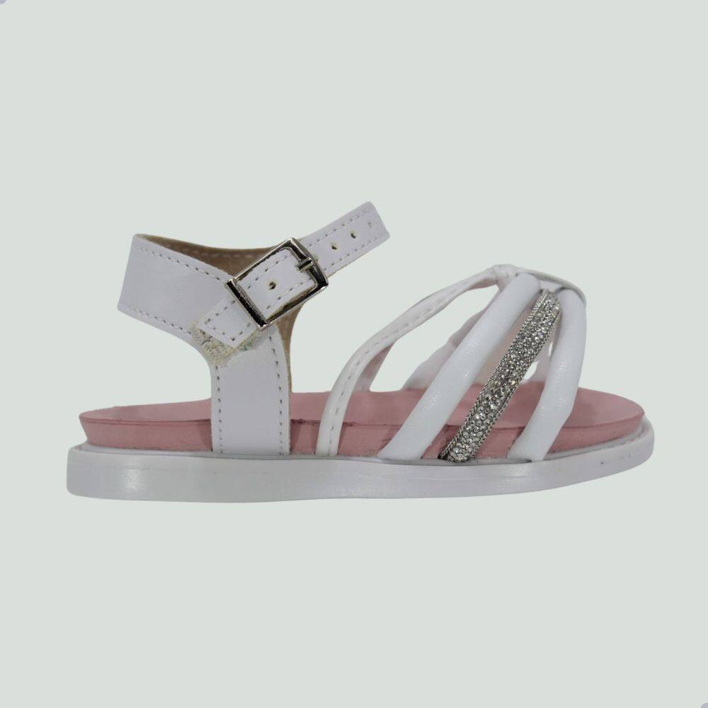Sandália Bebê Molekinha Branco/Rosa Com Brilho