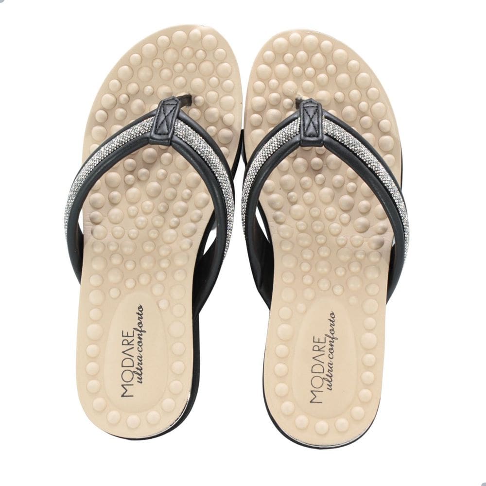 Tamanco Feminino Modare Tira Napa Pel Strec + Strass Preto e Preto Cristal