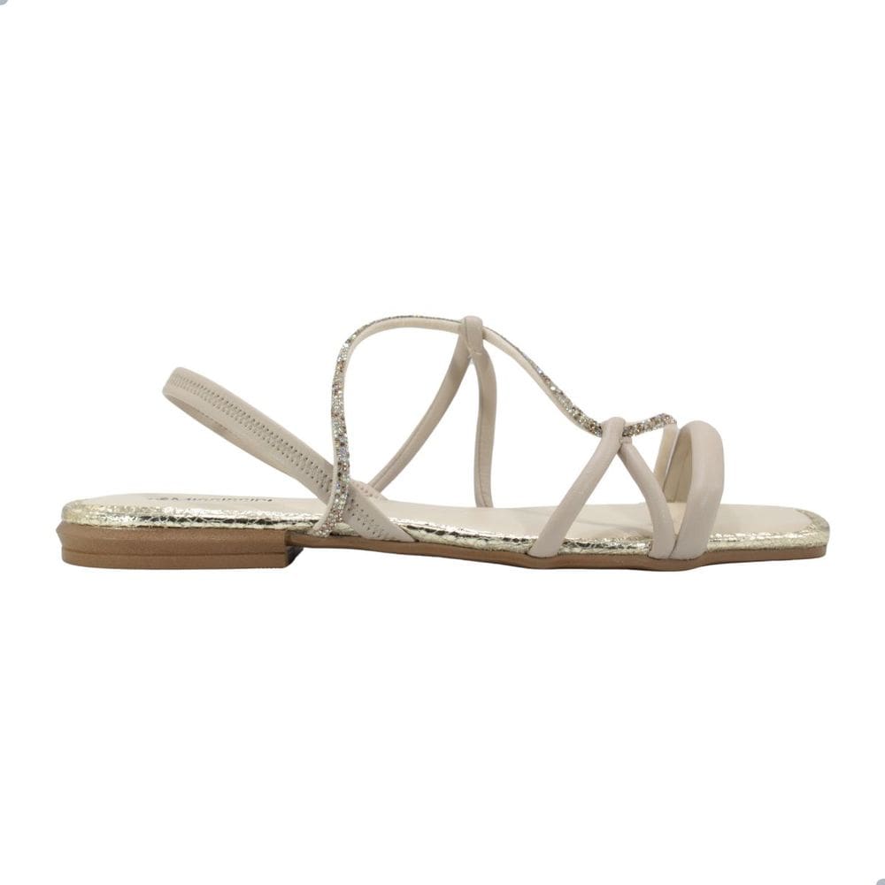 Sandália Rasteira Feminina Mississipi Mc794 Rives Marfim Enfeite Ouro Light