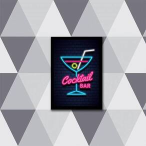 Quadro Copo Cocktail Bar Simulando Neon Ii 24X18Cm 002