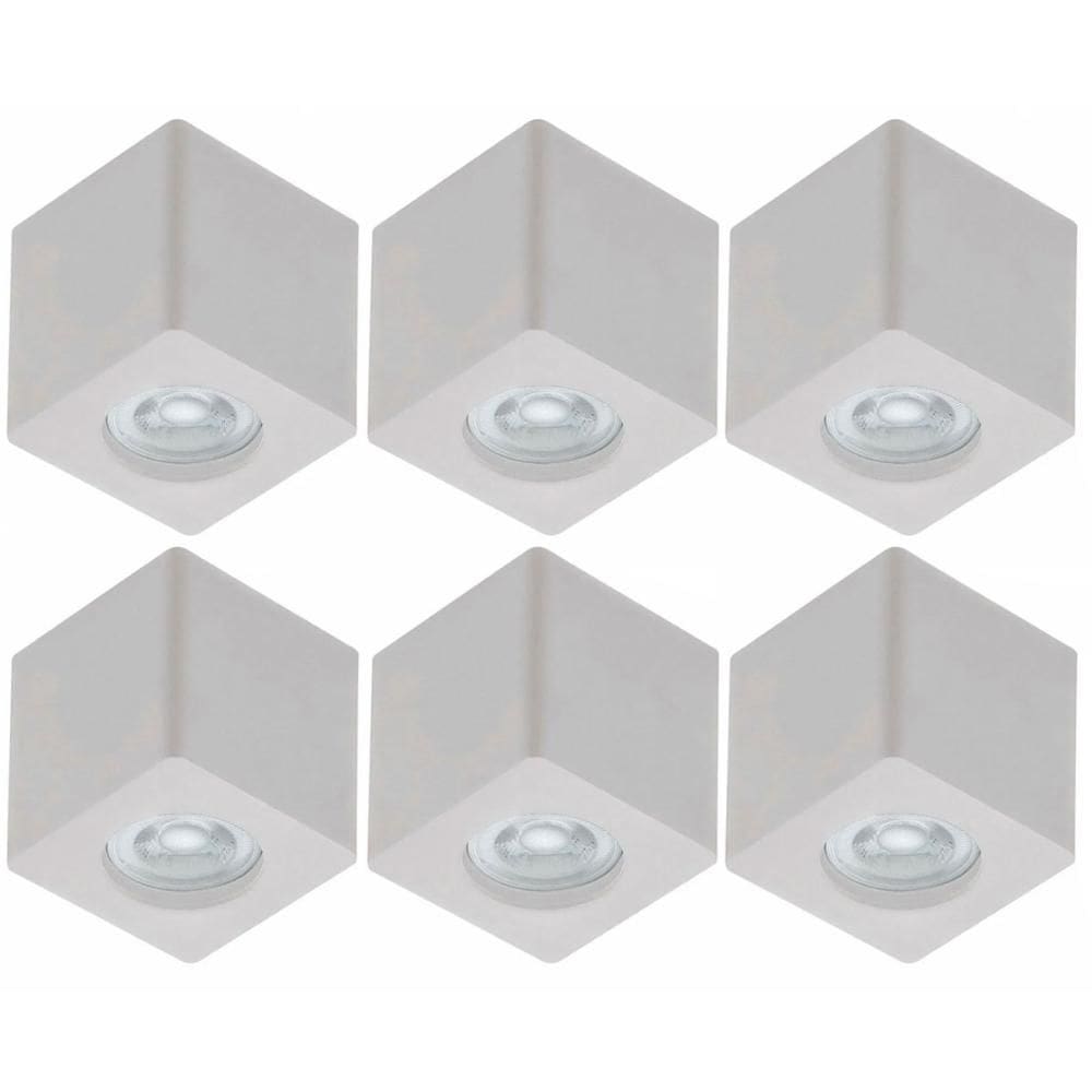 6 Spots Sobrepor Quadrado Branco MR16 Luminária LED Teto Beiral Zoom Baixo Dital