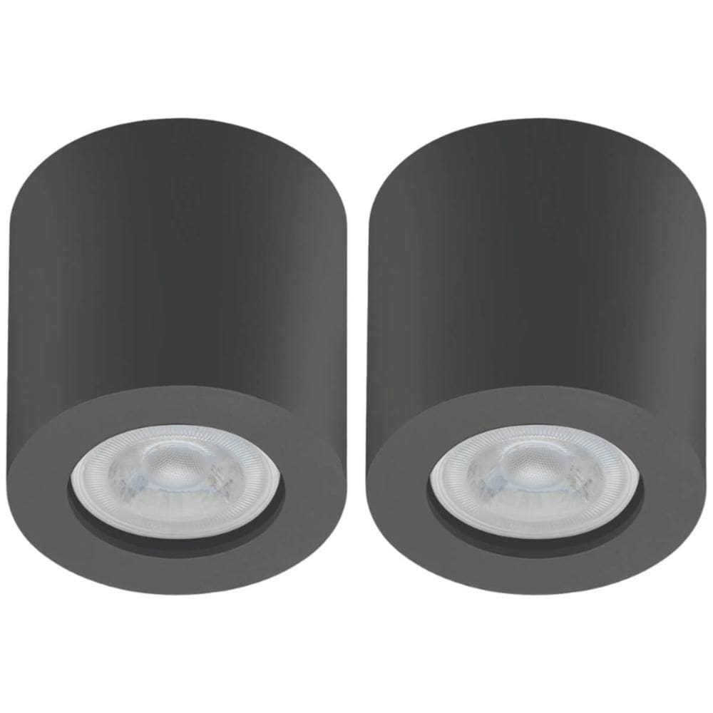Kit 2 Spots Sobrepor Redondos Pretos Bivolt MR16 Luminárias Teto Baixa Dital Zoom Salas Quartos