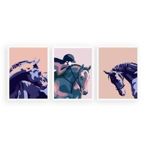 Kit 3 Quadros Cavalos Amazona 33X24Cm - Com Vidro