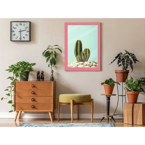 Quadro Decorativo Cacto Tropical C/ Moldura e Vidro 33x25 A4