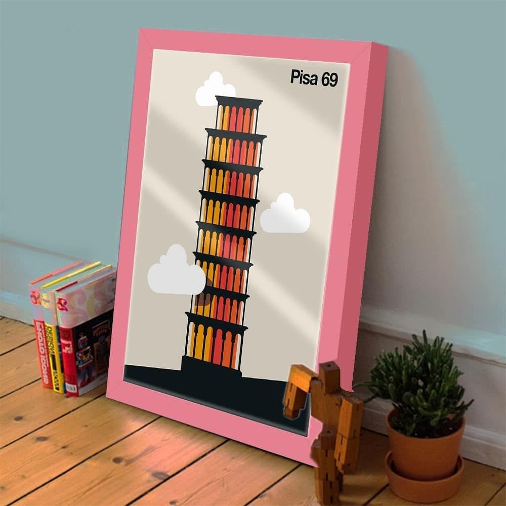 Quadro Decorativo Cidade Torre de Pisa Pop Art C/ Vidro 33x25