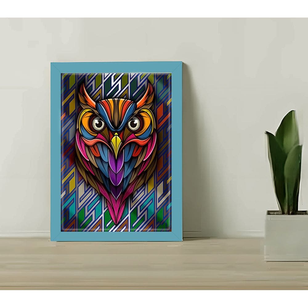 Quadro Decorativo Abstrato Coruja C/ Moldura e Vidro 33x25
