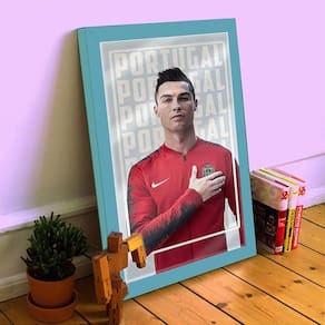 Quadro Decorativo CR7 Portugal C/ Moldura e Vidro 33x25 A4