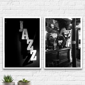 Kit 2 Quadros Jazz Restaurante 24X18Cm - Madeira Branca