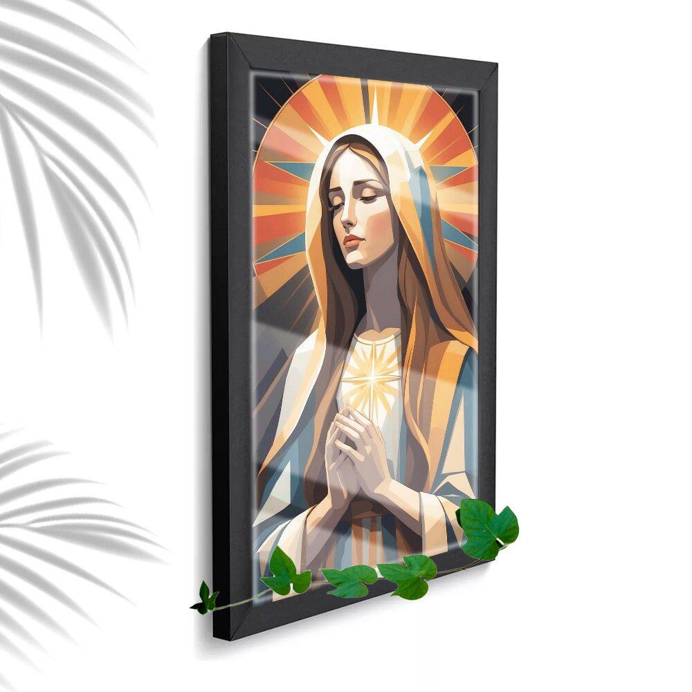 Quadro Decorativo Maria Abstrata Igreja Sala +Vidro 33x25 A4