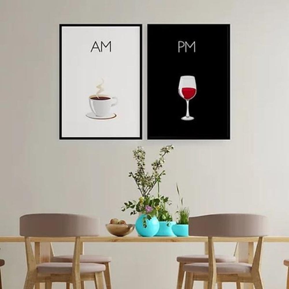 Kit 2 Quadros Decorativos Café E Vinho 24X18 - Madeira Preta