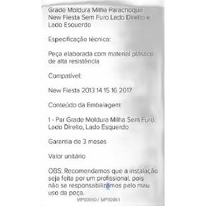 Par Grade Moldura Milha Sem Furo New Fiesta 2013 14 A 2017