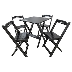 Conjunto Mesa Dobrável Madeira 70x70 com 4 Cadeiras Personalizada Hei Preta - Tarimatã