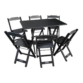 Conjunto de Mesa Dobrável de Madeira Madeira 70x110cm com 6 Cadeiras Preta