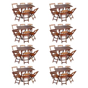 Kit 8 Conjuntos de Mesa Dobráveis de Madeira 70x110cm com 6 Cadeiras Imbuia