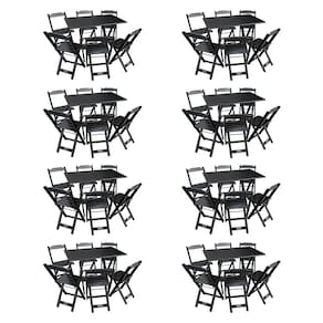 Kit 8 Conjuntos de Mesa Dobráveis de Madeira 70x110cm com 6 Cadeiras Preta