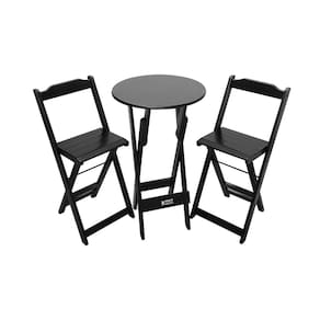 Mesa Bistrô Dobrável de Madeira Redonda com 2 Banquetas Preta - Tarimatã