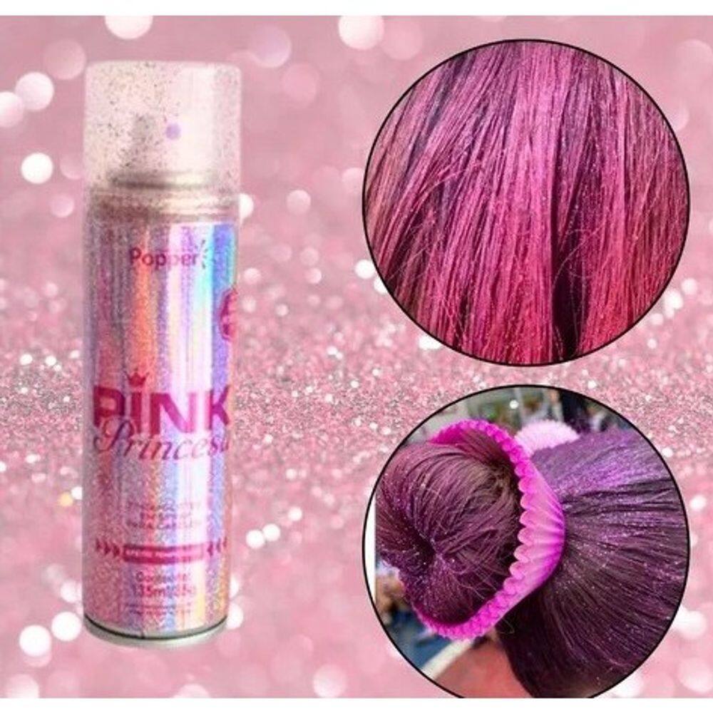 Tinta Com Glitter Spray Para Cabelos Pink Princesa