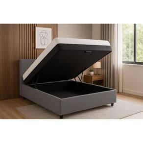 Cama Box Baú + Colchão Espuma D45 Sintético Cinza 17x138x188cm