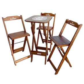Conjunto Mesa Bistrô com 3 Banquetas Dobráveis de Madeira Personalizada Hei - Imbuia