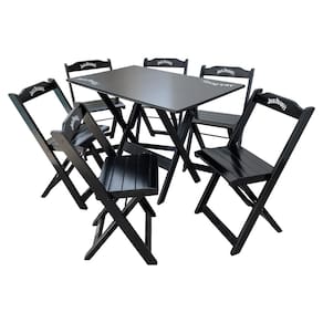 Conjunto Mesa Dobrável Madeira 110x70 com 6 Cadeiras Personalizada Jack Preta - Tarimatã