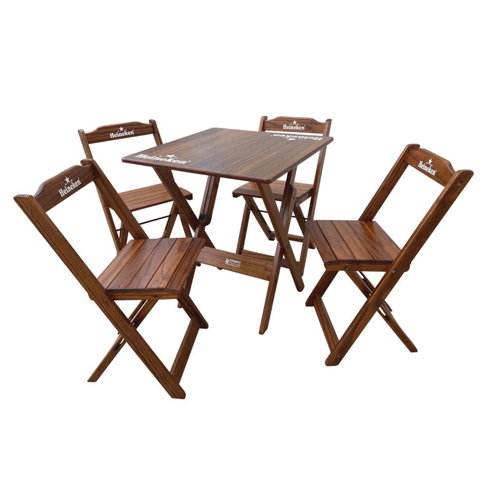Conjunto Mesa Dobrável Madeira 70x70 com 4 Cadeiras Personalizada Hei Imbuia - Tarimatã