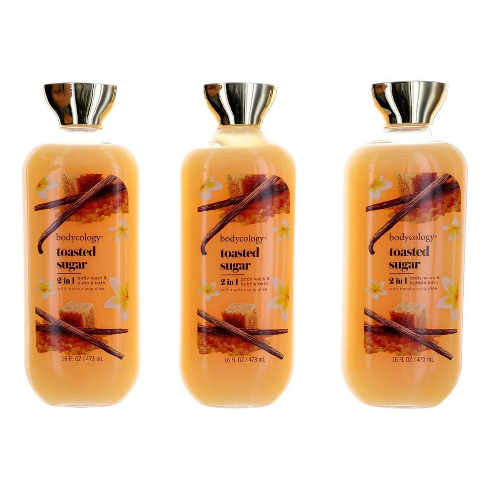 Sabonete líquido e banho de espuma Bodycology Tosted Sugar 480 ml, pacote com 3 unidades