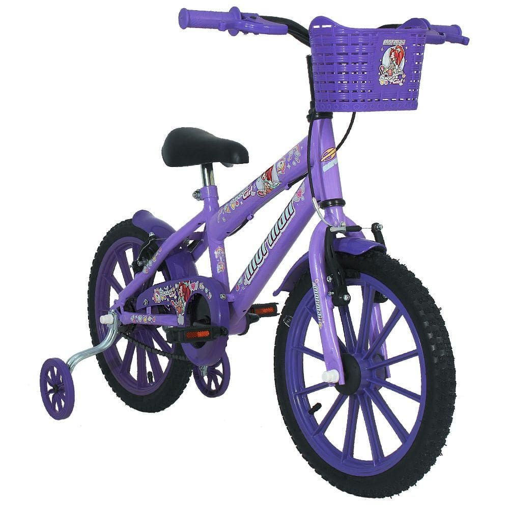 Bicicleta Mormaii Aro 16 Sweet Girl Lilás com Cesta e V-Brake - Lilás