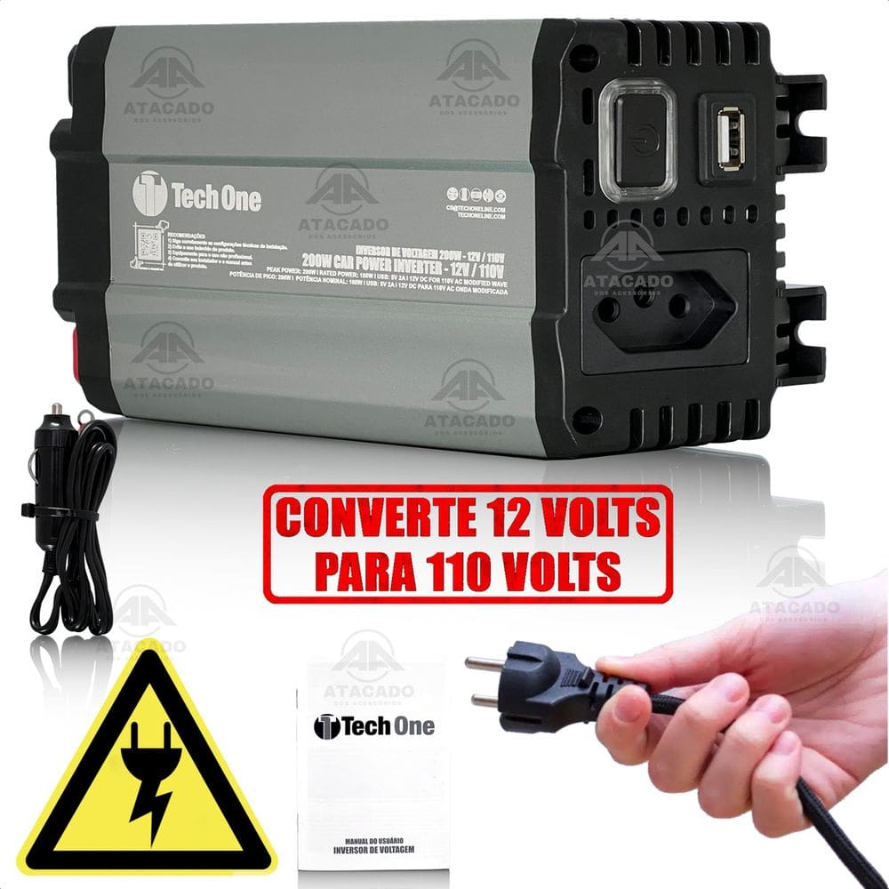 Inversor De Tensão 200W 12v P/ 110V/220V Conversor de energia Entrada Usb Tech One