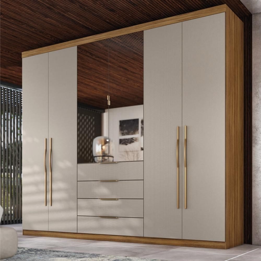 Guarda Roupa Casal 6 Portas Com Espelho e 4 Gavetas Jersey