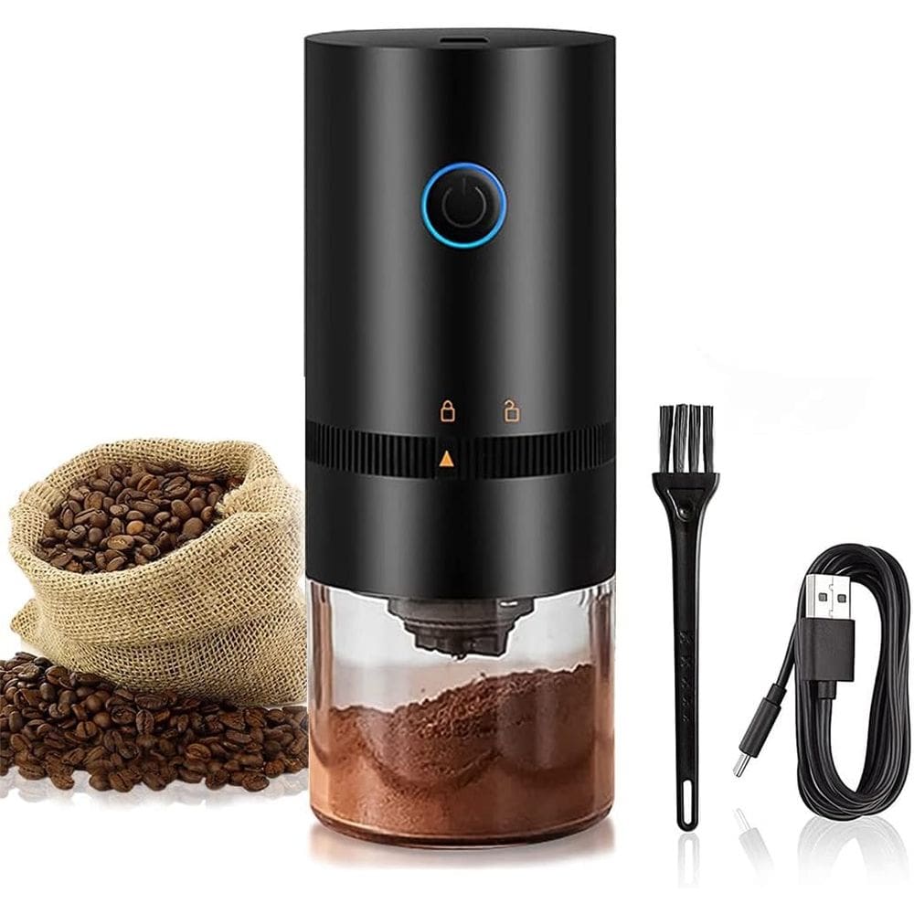 Moedor de café elétrico portátil, 4 xícaras pequeno moedor cônico automático moedor de grãos de café
