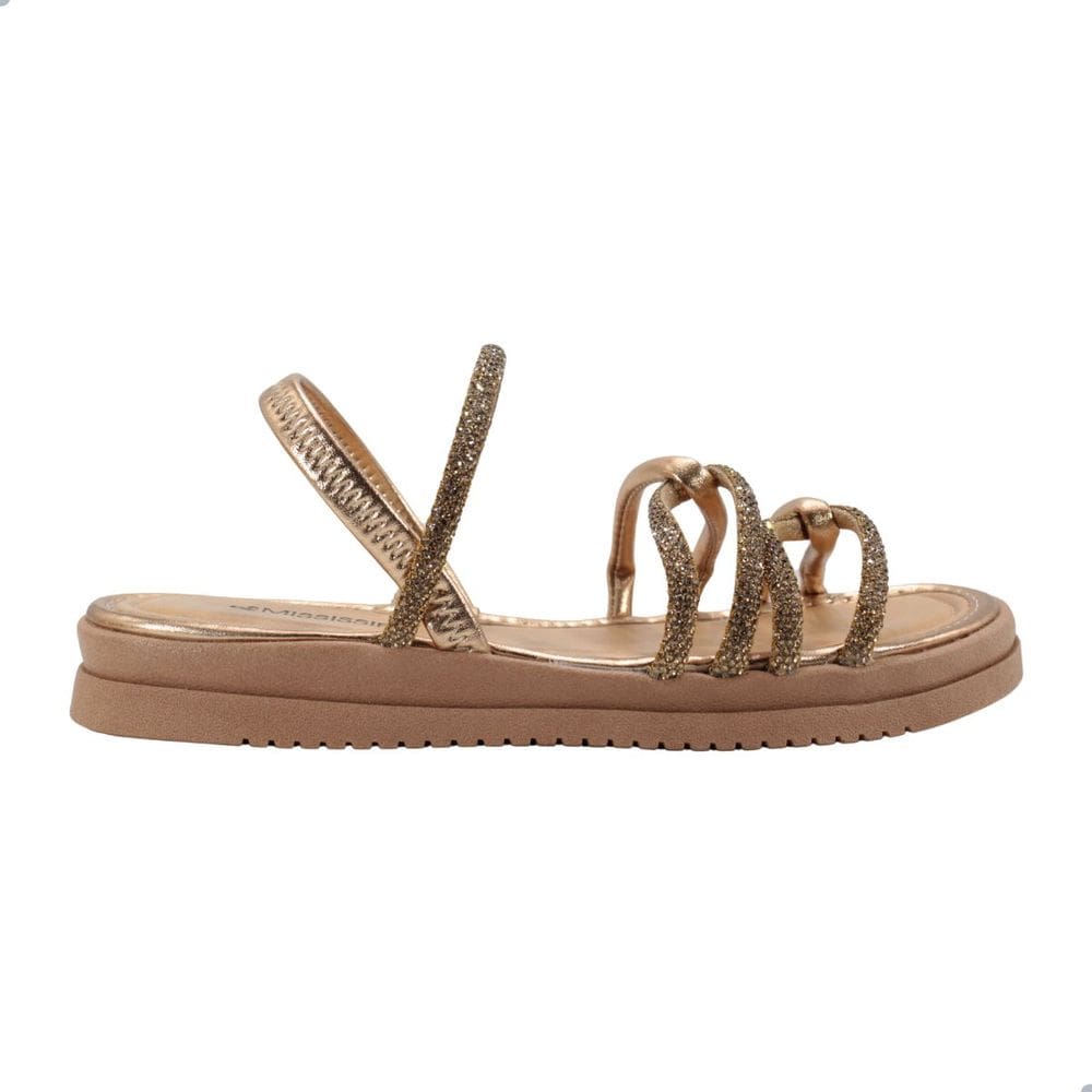 Sandália Feminina Mississipi Mi718 Enfeite Bronze Rives Metal Rose