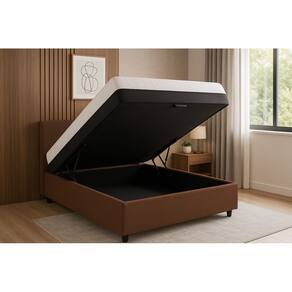 Cama Box Baú + Colchão Espuma D45 Sintético Marrom 17x138x188cm